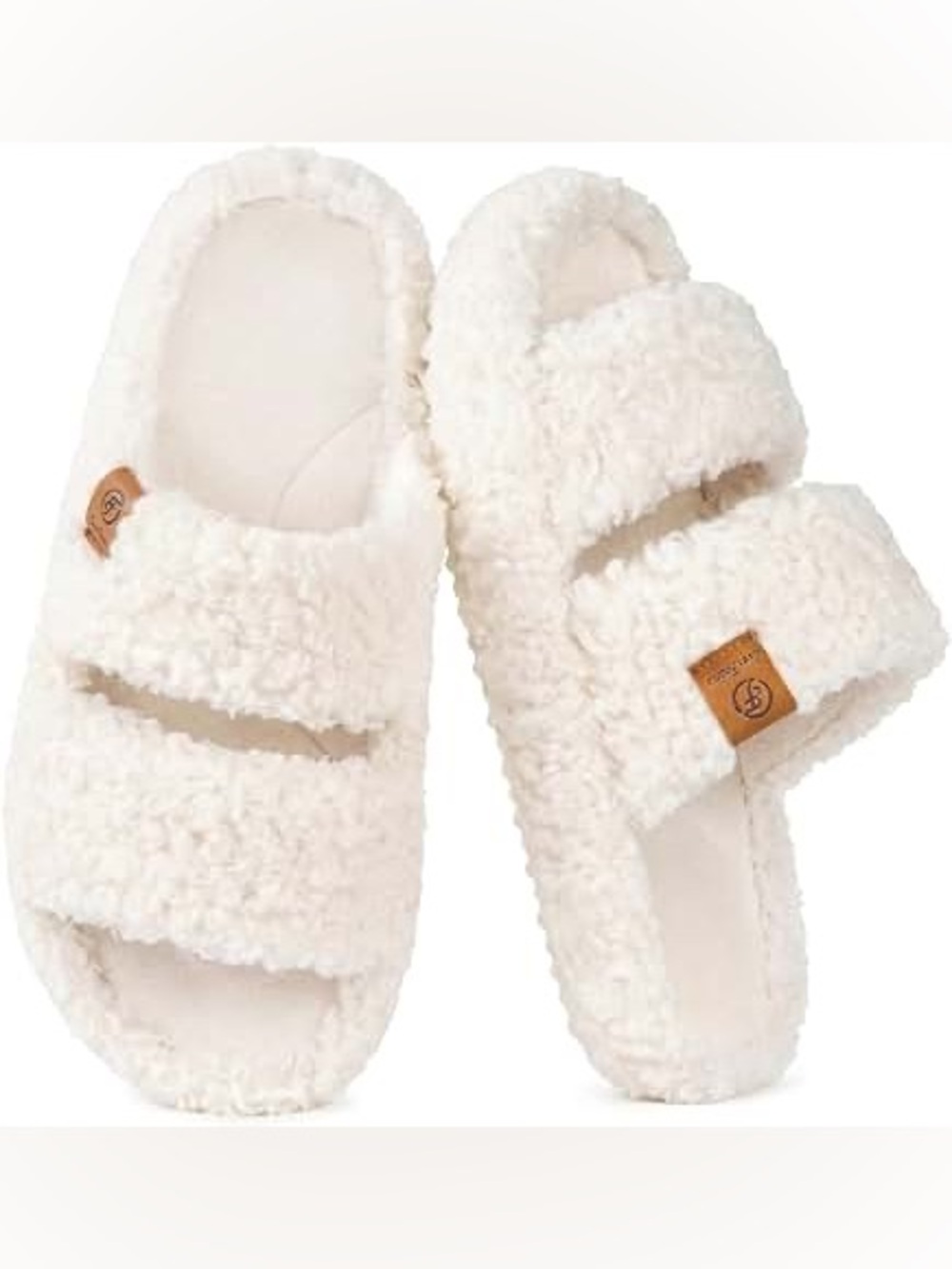 NIB [EverFoams] Fuzzy Open-toe Sherpa Memory Slippers in Vanilla Ice Women’s 7-8